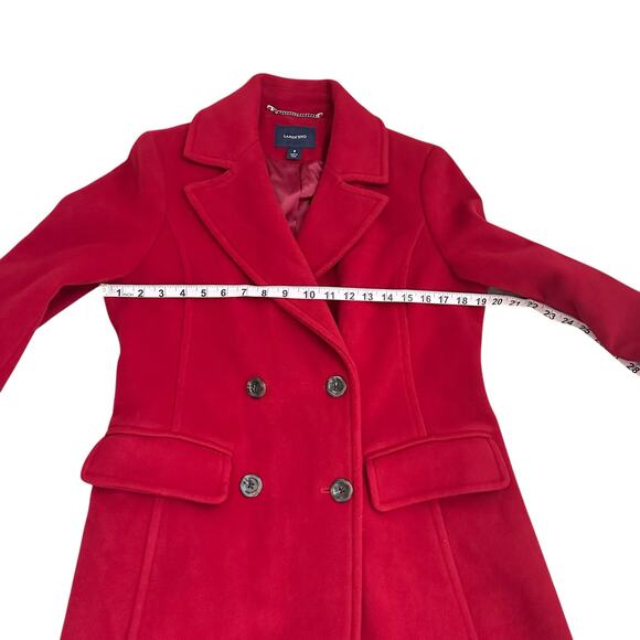 Lands’ End Red Wool Cashmere Overcoat Long Women 8 Double Breasted Winter Coat - Picture 5 of 11
